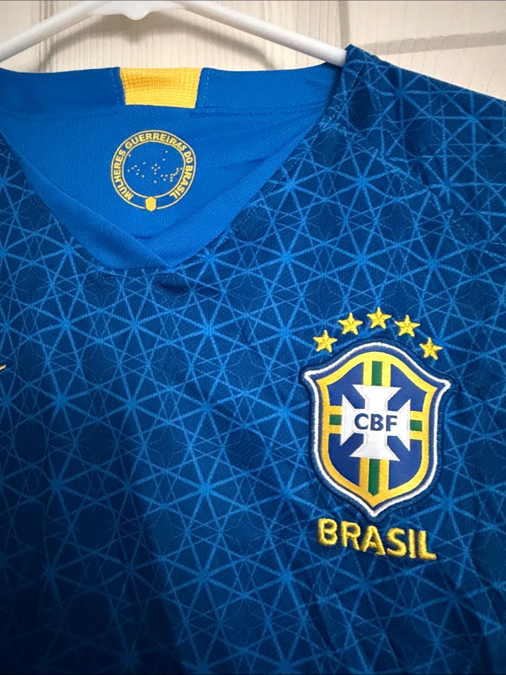 Nike Brasil Women's Blue Soccer Jersey with Yellow Accents - Picture 2 of 3